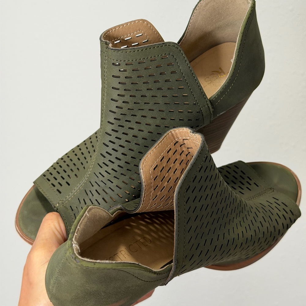 RESTRICTED Olive Peep-Toe Ankle Boots - Picture 12 of 12